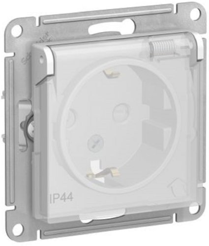 Розетка с заземлением без рамки Systeme Electric AtlasDesign Aqua 1-м. крышка шторки IP44 белый картинка